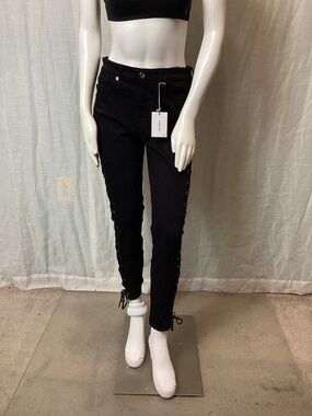 Good American Black Lace-Up Skinny Jeans; size: Large